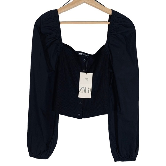 Zara Off the Shoulder Puff Sleeve Corset Top Size L NWT - Picture 4 of 7